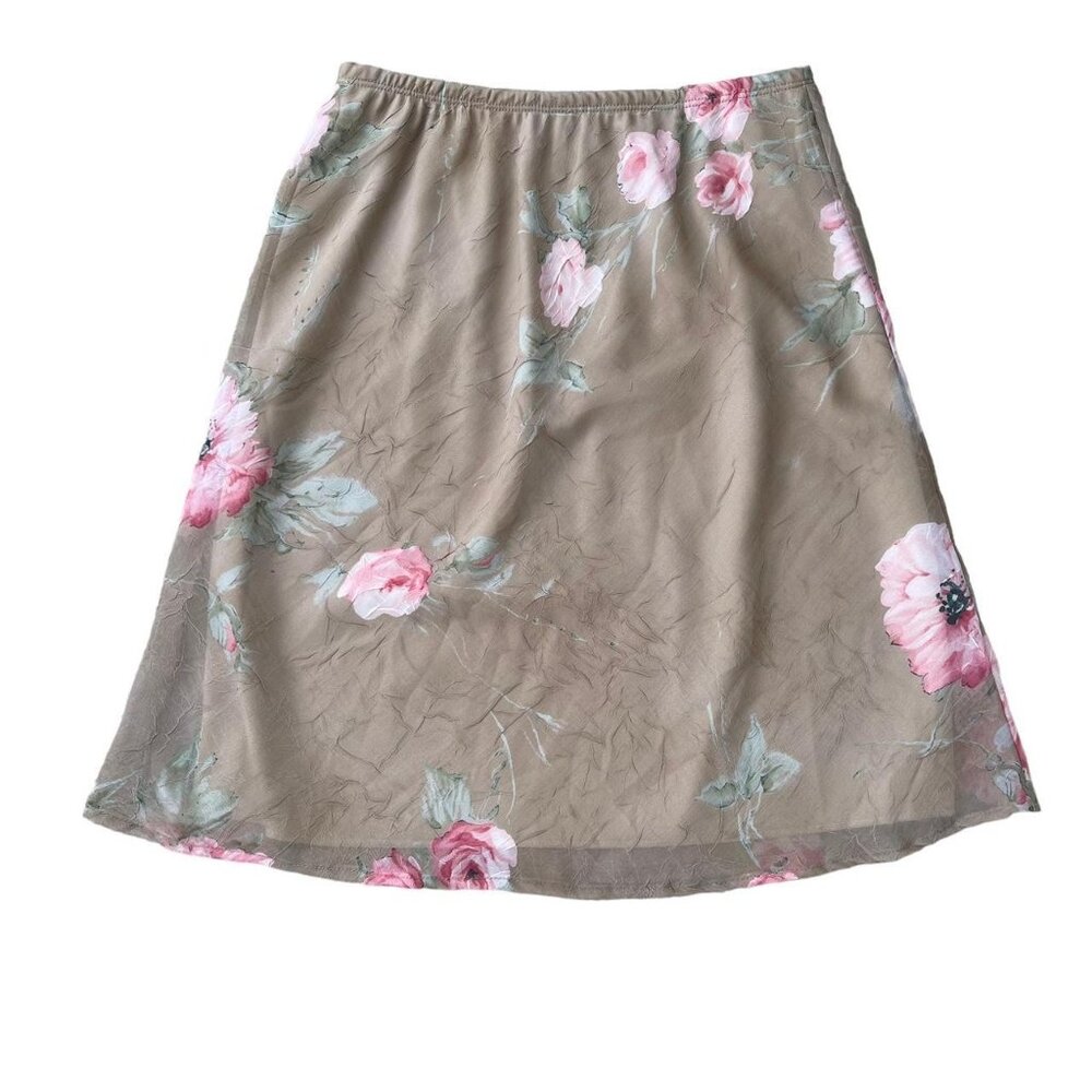 Vintage Tailor B. Moss Tan Floral High Waisted Lined Skirt‎ Size 6 Cottagecore